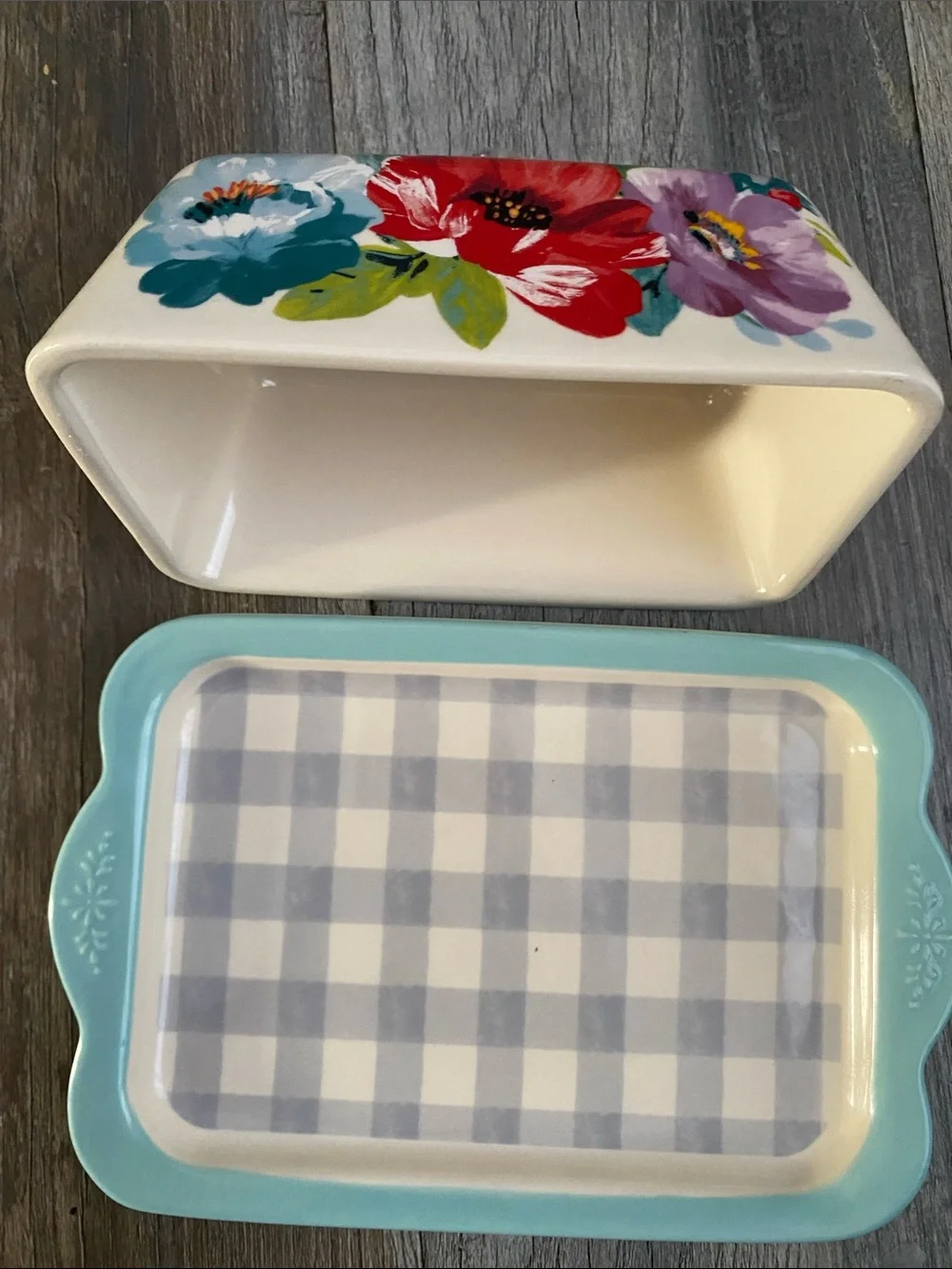 The Pioneer Women Sweet Romance Double Butter Dish Ceramic.